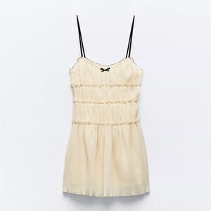 Zara Cream Mini Dress with Black Straps “Little Bow Textured Dress”
